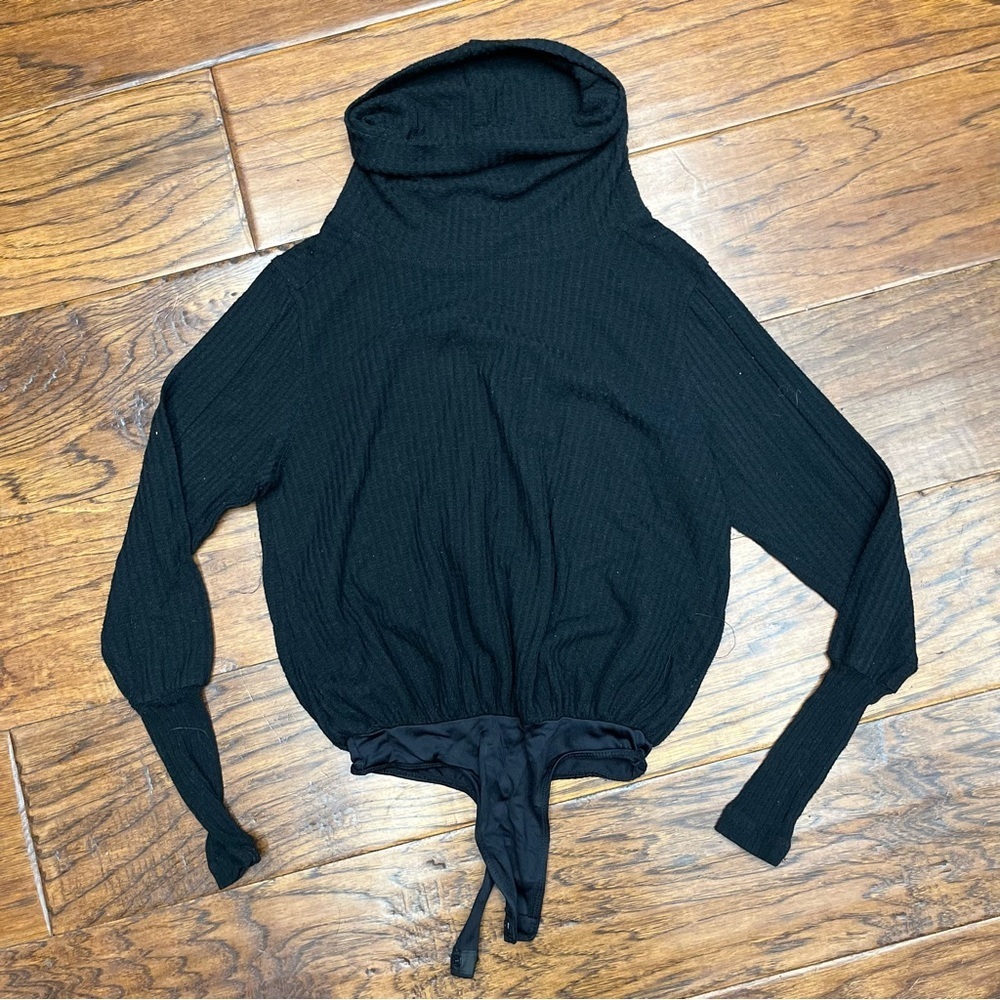 Free People Black waffle knit Bodysuit